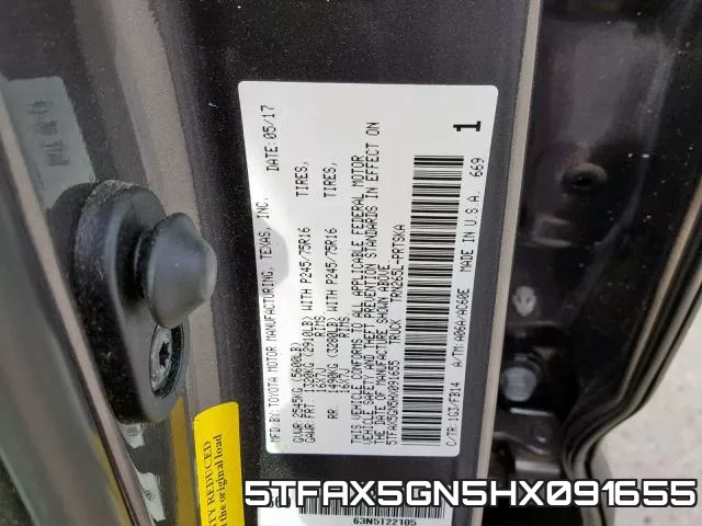 5TFAX5GN5HX091655 фото 2