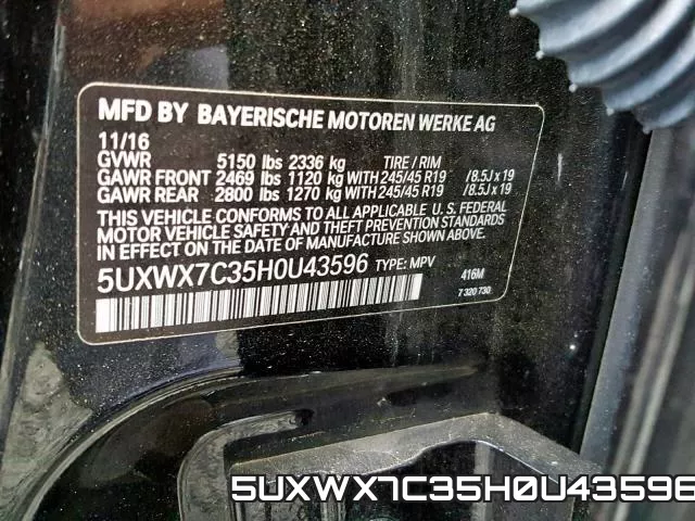 5UXWX7C35H0U43596 фото 2