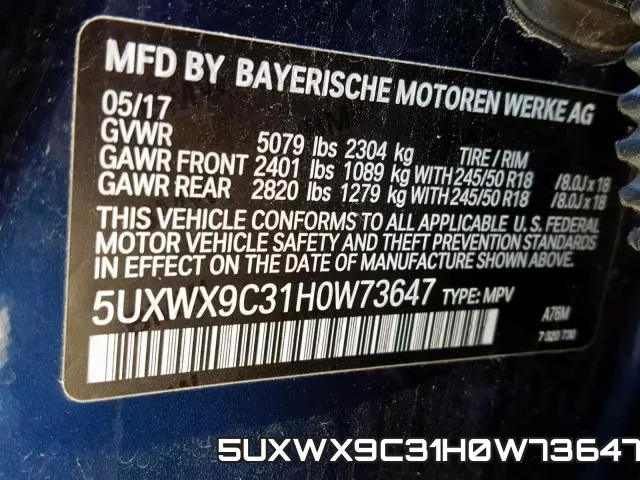 5UXWX9C31H0W73647 фото 2