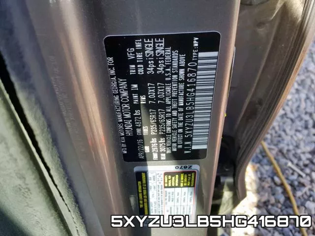 5XYZU3LB5HG416870 фото 2