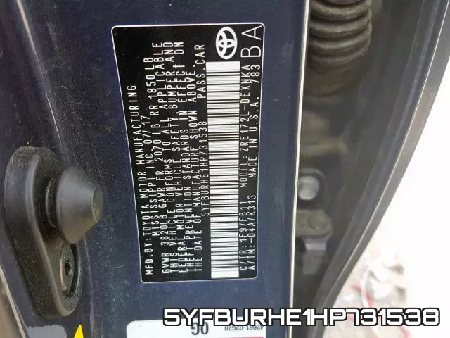 5YFBURHE1HP731538 фото 2