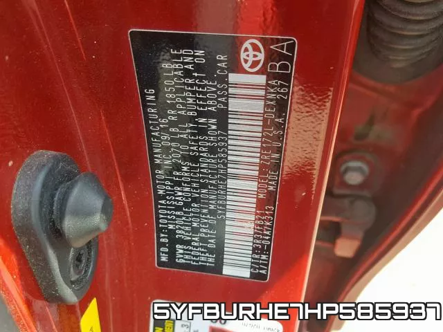 5YFBURHE7HP585937 фото 2