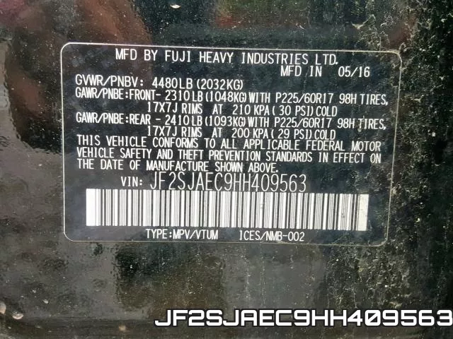 JF2SJAEC9HH409563 фото 2