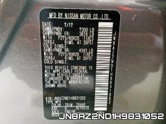 JN8AZ2ND1H9831052 фото 2