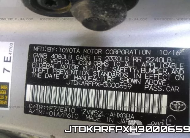 JTDKARFPXH3000659 фото 10