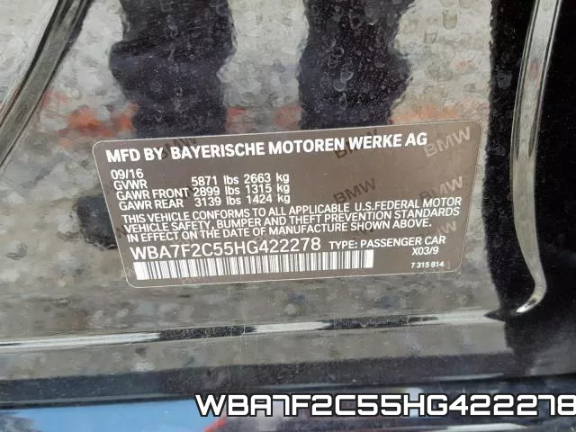 WBA7F2C55HG422278 фото 2