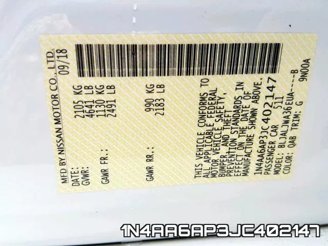 1N4AA6AP3JC402147 фото 2