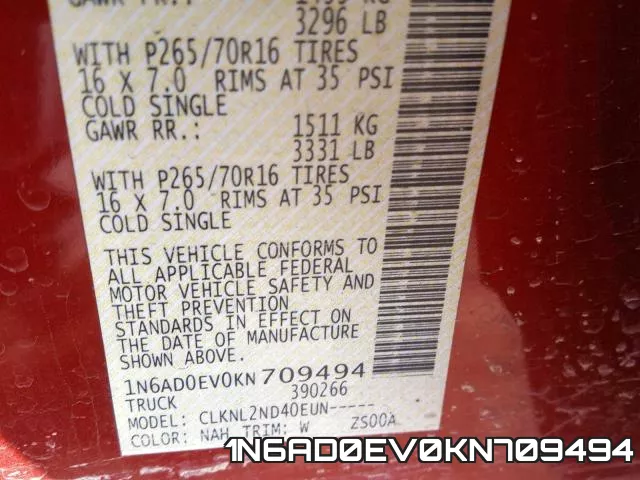 1N6AD0EV0KN709494 фото 2