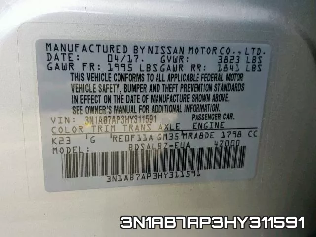 3N1AB7AP3HY311591 фото 2