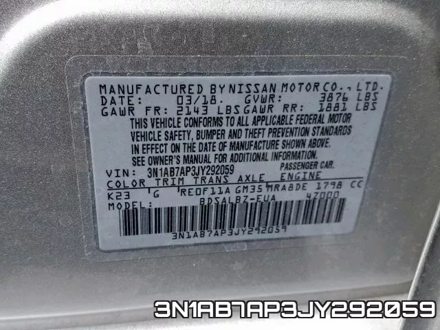 3N1AB7AP3JY292059 фото 2