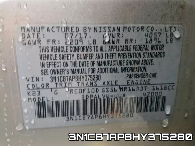 3N1CB7AP8HY375280 фото 2