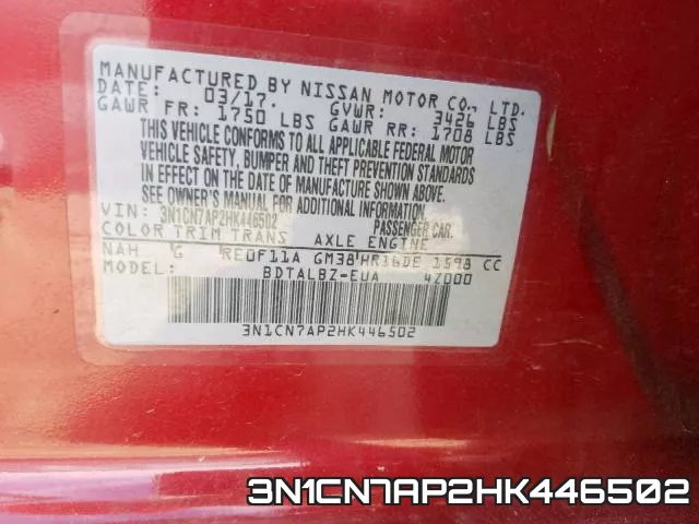 3N1CN7AP2HK446502 фото 2