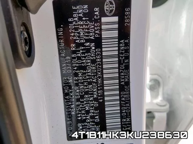 4T1B11HK3KU238630 фото 2