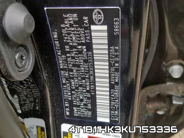 4T1B11HK3KU753336 фото 2