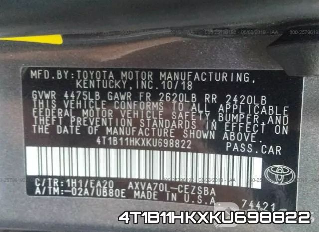 4T1B11HKXKU698822 фото 10