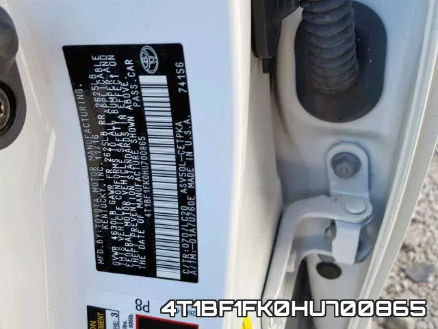 4T1BF1FK0HU700865 фото 2