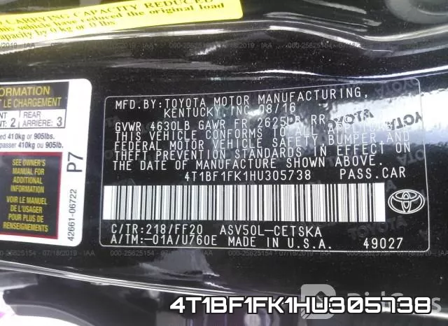 4T1BF1FK1HU305738 фото 10