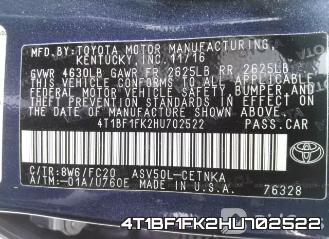 4T1BF1FK2HU702522 фото 10