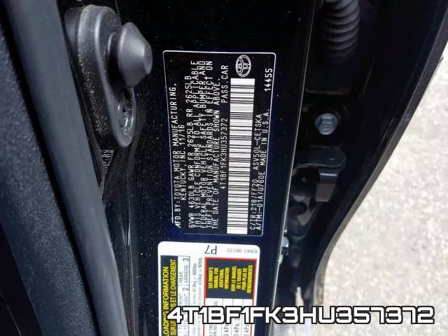 4T1BF1FK3HU357372 фото 2