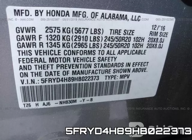 5FRYD4H89HB022373 фото 10