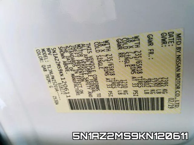 5N1AZ2MS9KN120611 фото 2