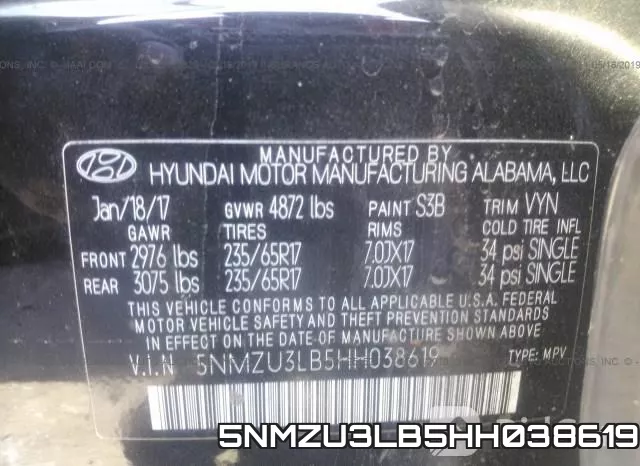 5NMZU3LB5HH038619 фото 10
