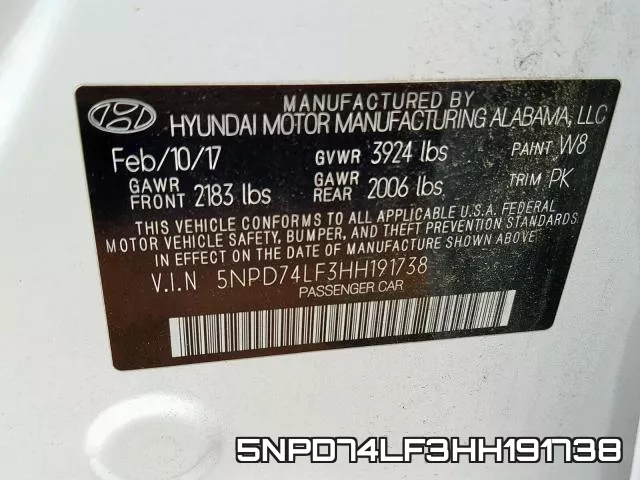 5NPD74LF3HH191738 фото 2