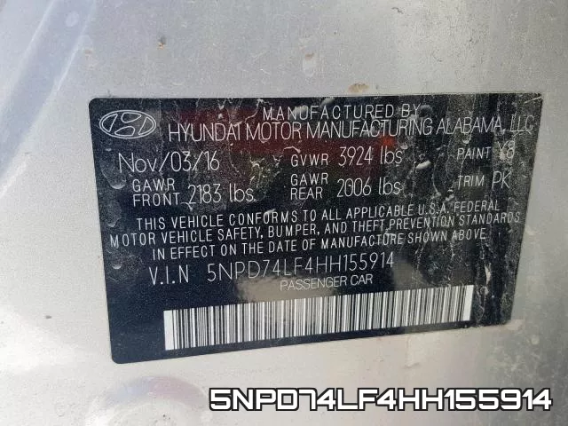 5NPD74LF4HH155914 фото 2