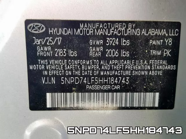 5NPD74LF5HH184743 фото 2