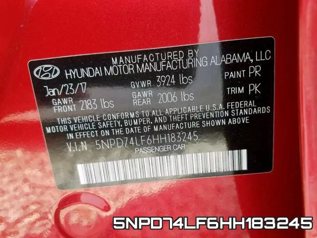 5NPD74LF6HH183245 фото 2