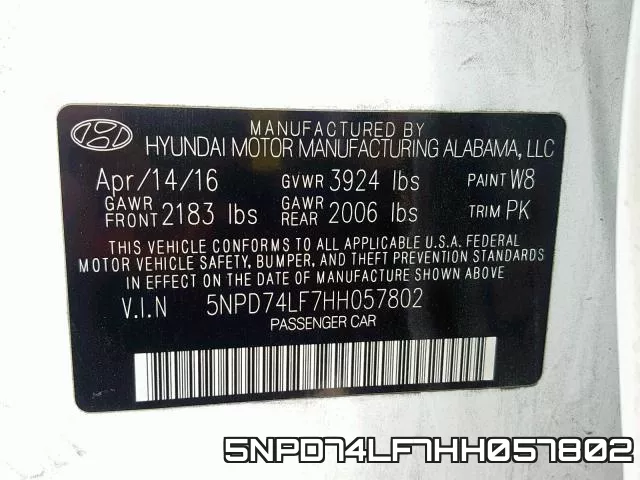 5NPD74LF7HH057802 фото 2