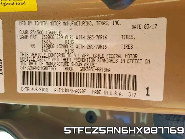 5TFCZ5AN6HX087769 фото 2