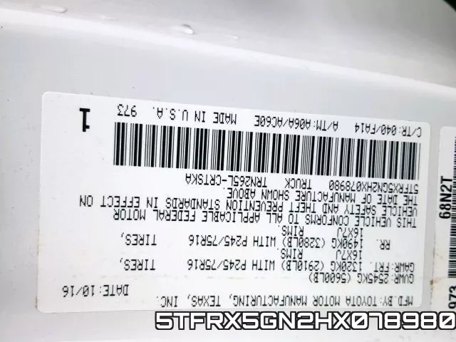 5TFRX5GN2HX078980 фото 2