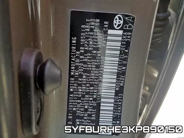 5YFBURHE3KP890150 фото 2
