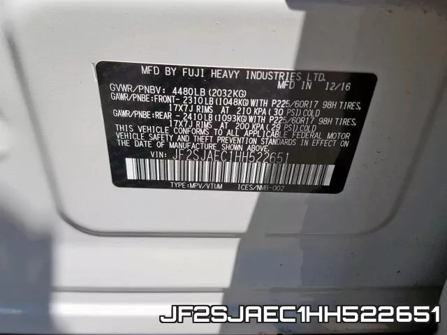 JF2SJAEC1HH522651 фото 2