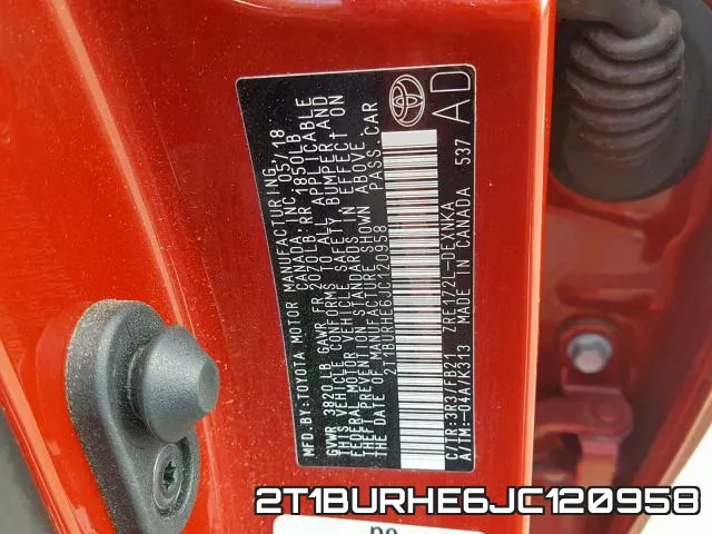 2T1BURHE6JC120958 фото 2