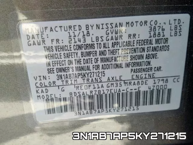 3N1AB7AP5KY271215 фото 2