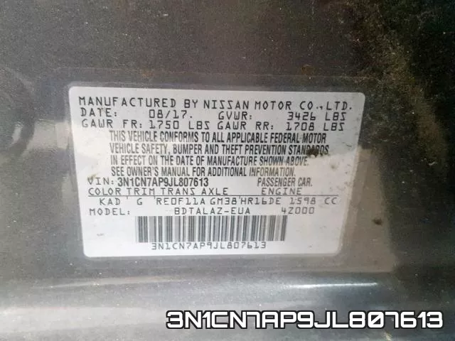 3N1CN7AP9JL807613 фото 2