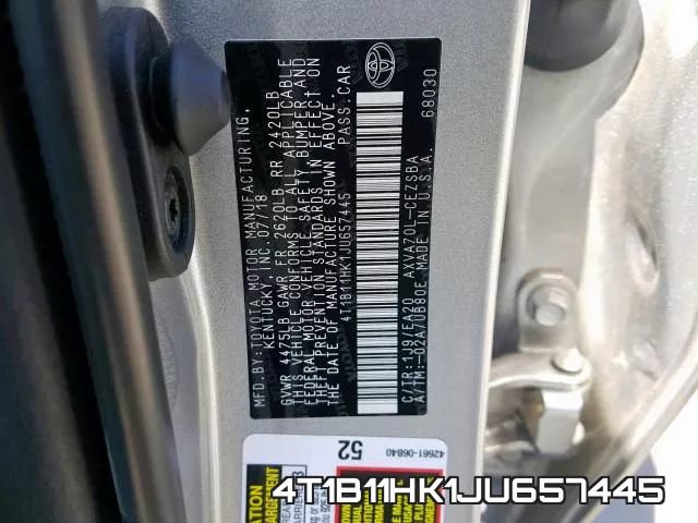 4T1B11HK1JU657445 фото 2