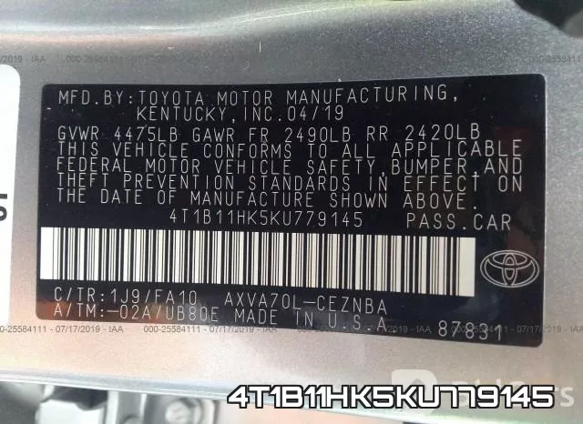 4T1B11HK5KU779145 фото 10