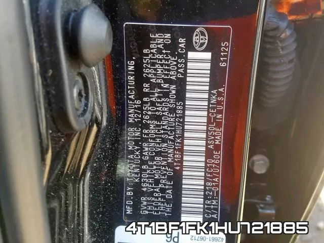4T1BF1FK1HU721885 фото 2