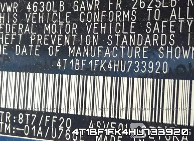 4T1BF1FK4HU733920 фото 10