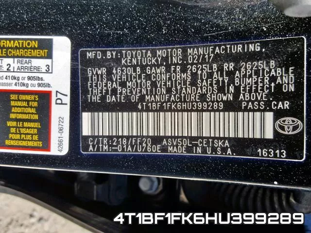 4T1BF1FK6HU399289 фото 2
