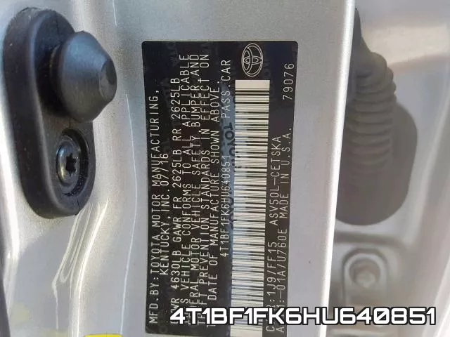 4T1BF1FK6HU640851 фото 2
