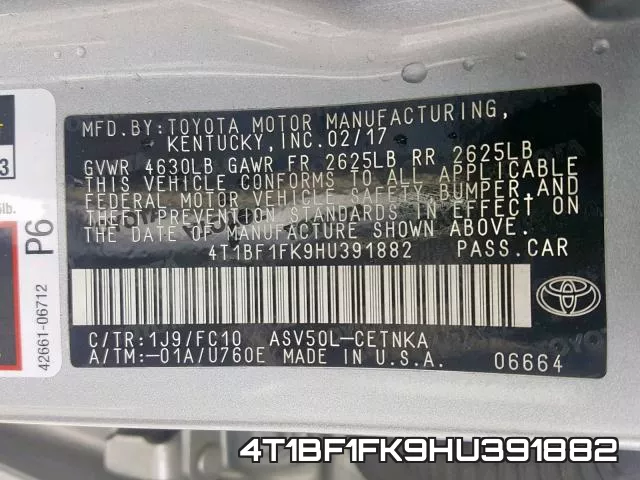 4T1BF1FK9HU391882 фото 2