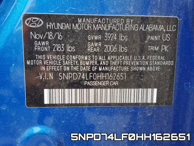 5NPD74LF0HH162651 фото 2