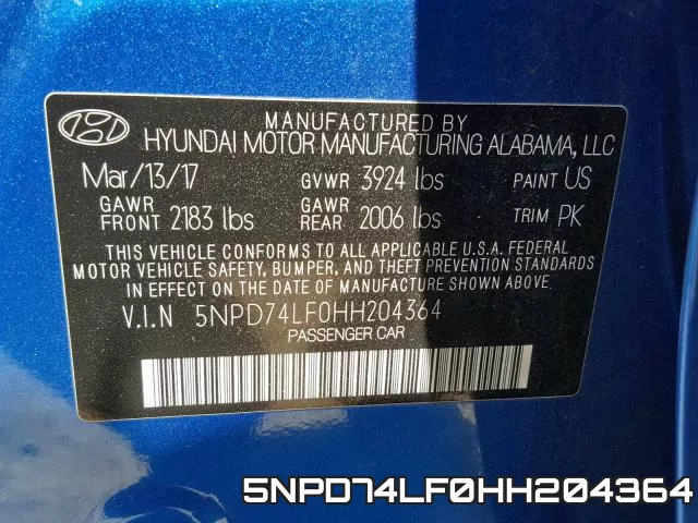 5NPD74LF0HH204364 фото 2