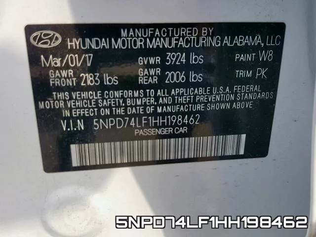 5NPD74LF1HH198462 фото 2