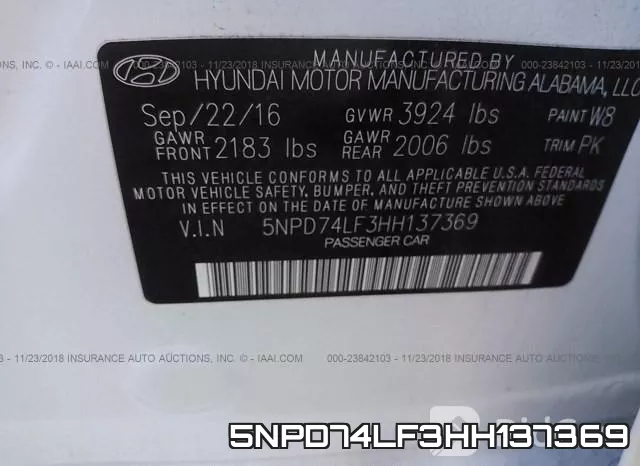 5NPD74LF3HH137369 фото 10