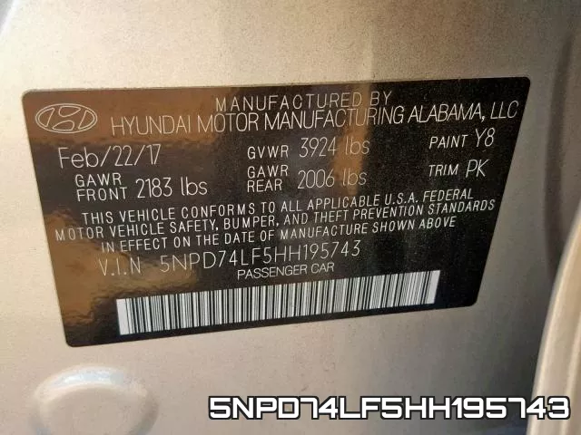 5NPD74LF5HH195743 фото 2
